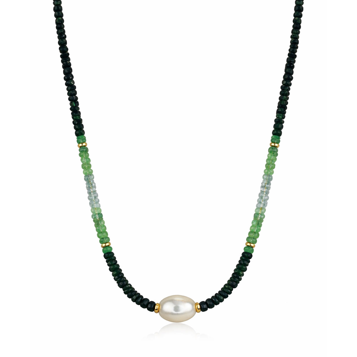14k Gemstones Gold Roundel and Freshwater Pearl Center Necklace