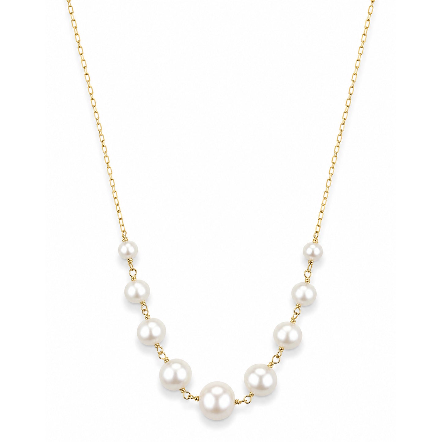 14k White Pearl Graduated Link Front Necklace
