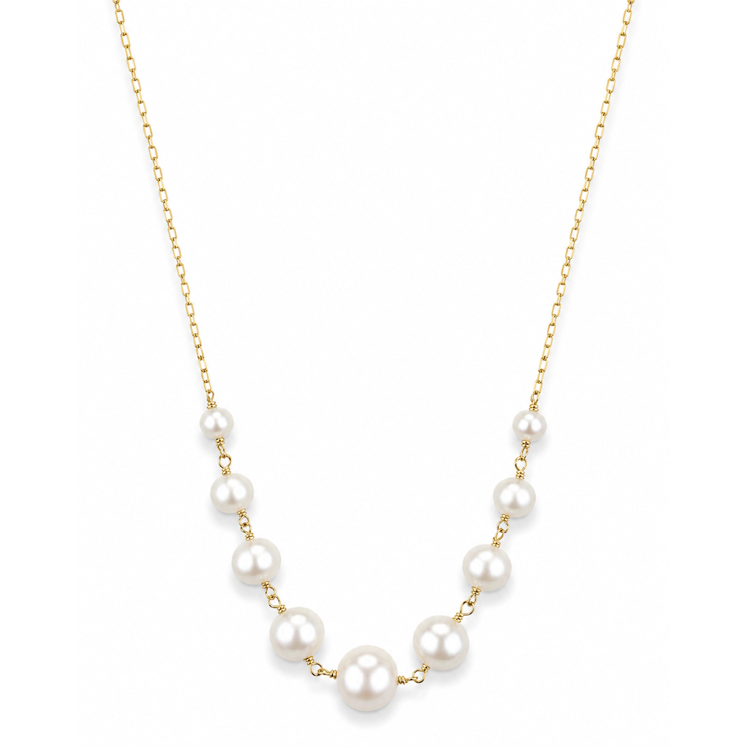 14k White Pearl Graduated Link Front Necklace