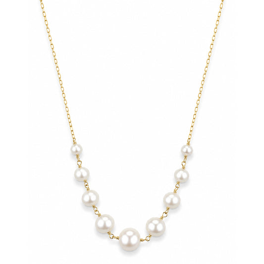 14k White Pearl Graduated Link Front Necklace