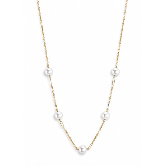 14k White Pearl Paperclip 5 Station Necklace