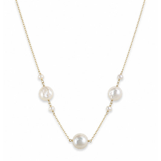 14k White Coin Pearl 3 Station Necklace