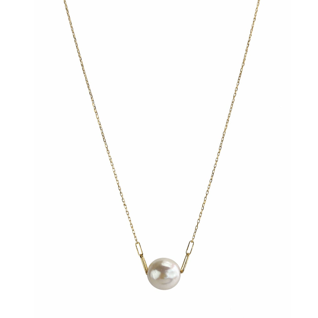 14k White Coin Pearl Paperclip Center Necklace