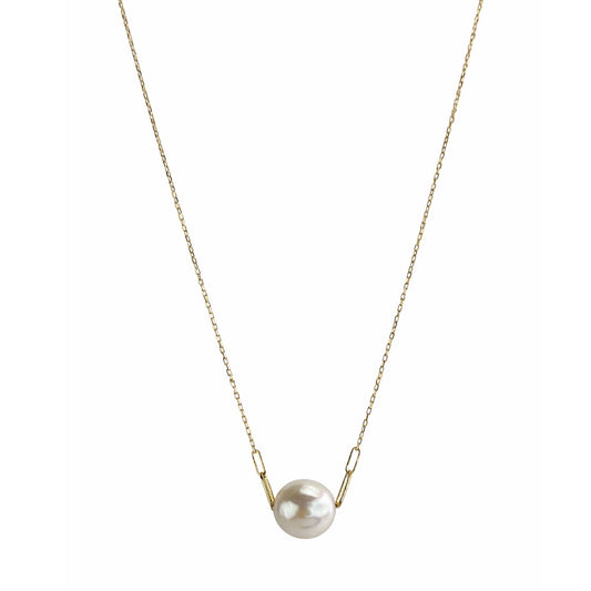 14k White Coin Pearl Paperclip Center Necklace