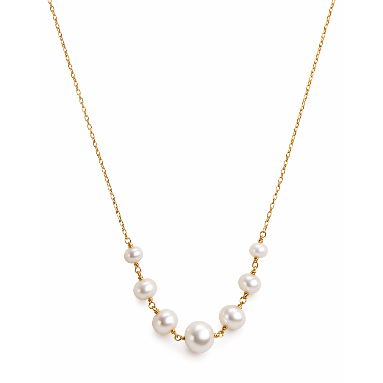 14k White Pearl Graduated 7 Link Center Necklace