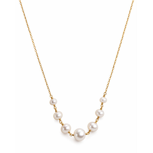 14k White Pearl Graduated 7 Link Center Necklace