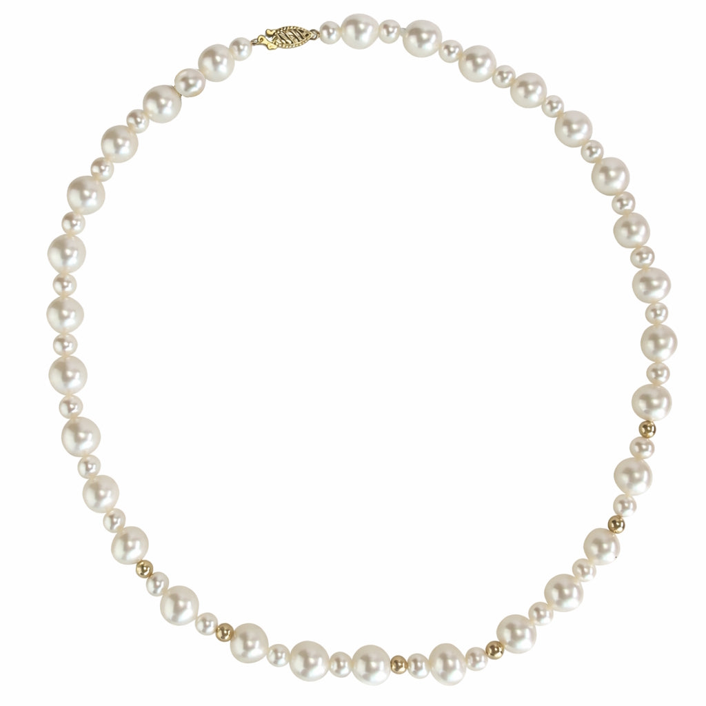 14k White Pearl 1X1 Alternate 3 Station Necklace