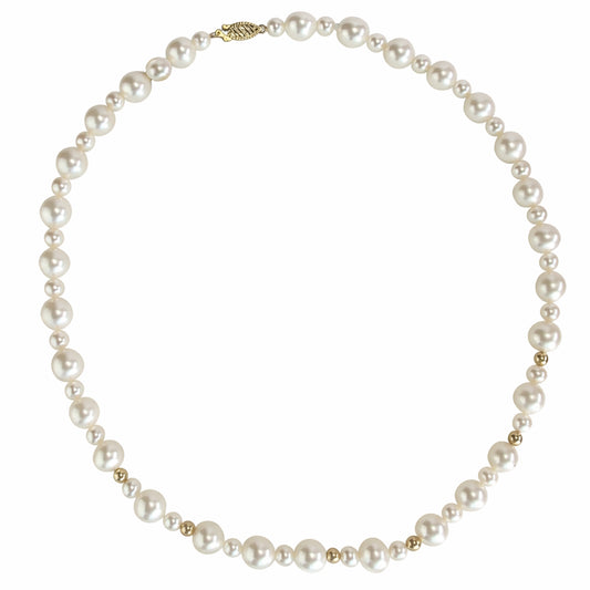 14k White Pearl 1X1 Alternate 3 Station Necklace