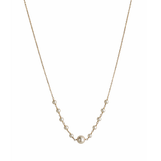14k White Pearl Link Center Necklace