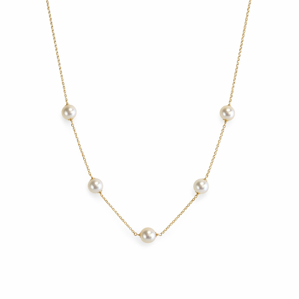 14k White Pearl 5 Station Necklace