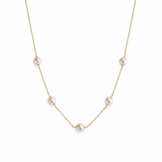14k White Pearl 5 Station Necklace