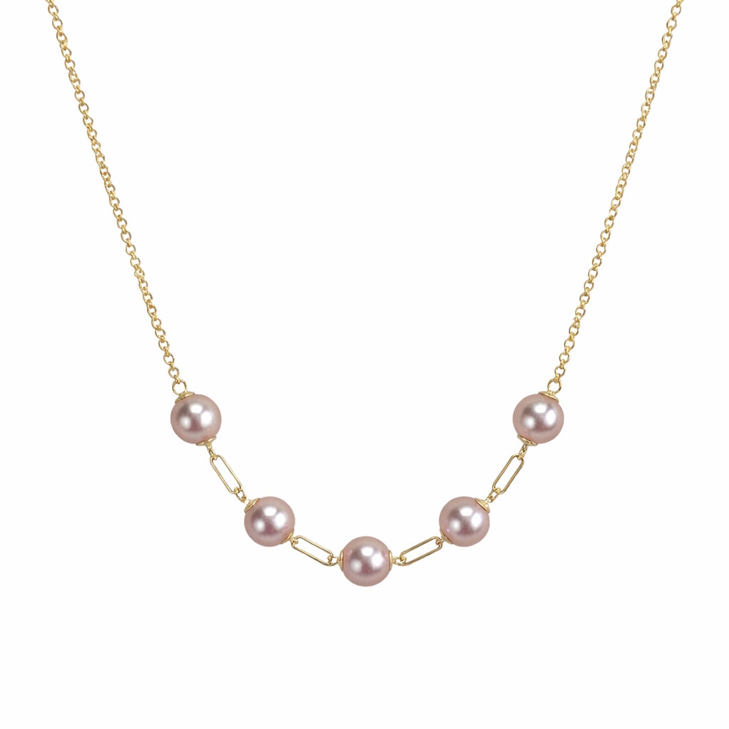 14k Natural Pink Pearl Paperclip Link Necklace