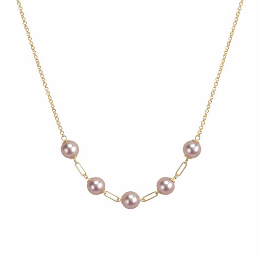 14k Natural Pink Pearl Paperclip Link Necklace