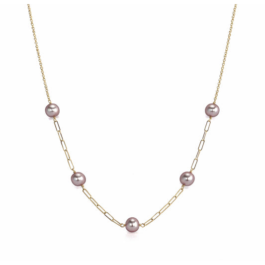 14k Natural Pink Pearl Paperclip 5 Link Necklace