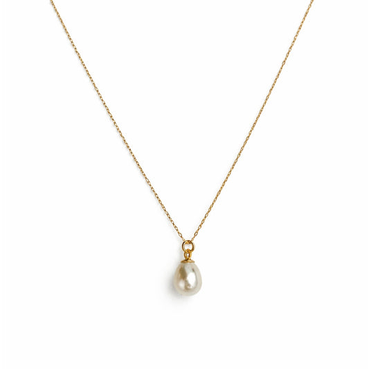 14k White Pearl Drop Necklace