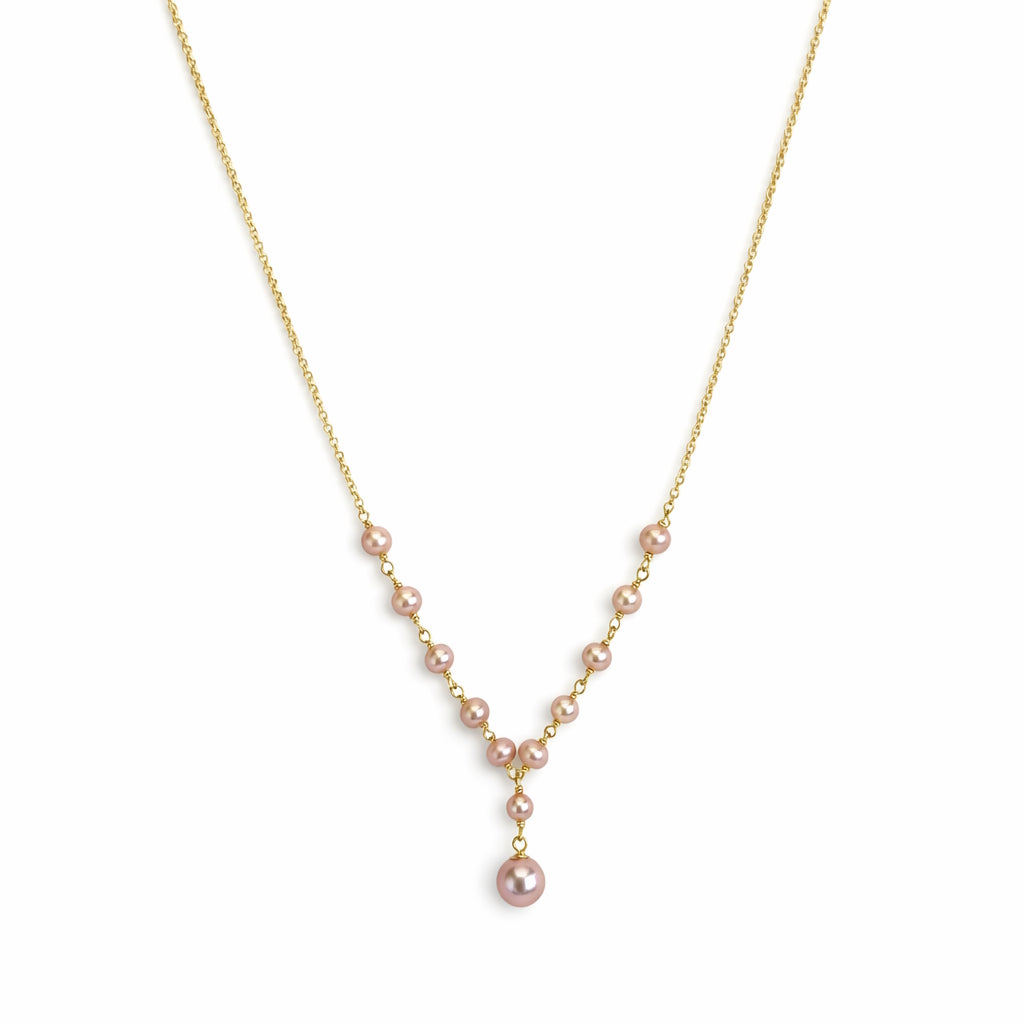 14k Natural Pink Pearl Link Center Drop Necklace