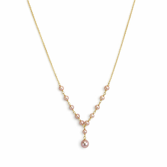 14k Natural Pink Pearl Link Center Drop Necklace