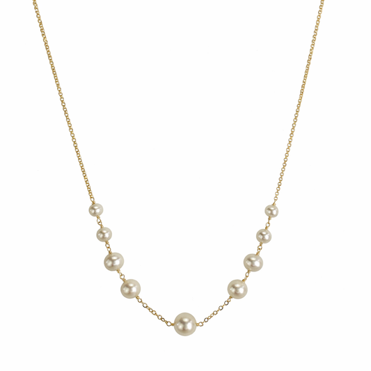 14k White Pearl Graduated Bead Link Center Necklace