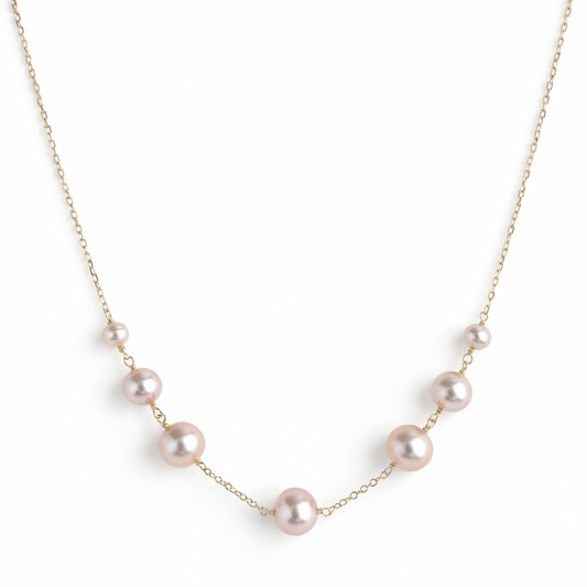 14k Natural Pink Pearl Graduated Link Center Necklace