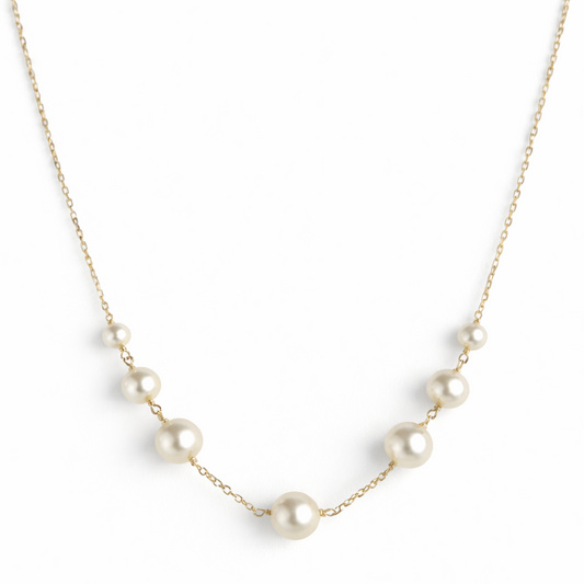 14k White Pearl Graduated Link Center Necklace