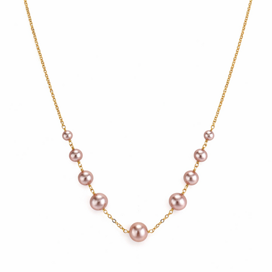 14k Natural Pink Pearl Graduated Link Center Necklace