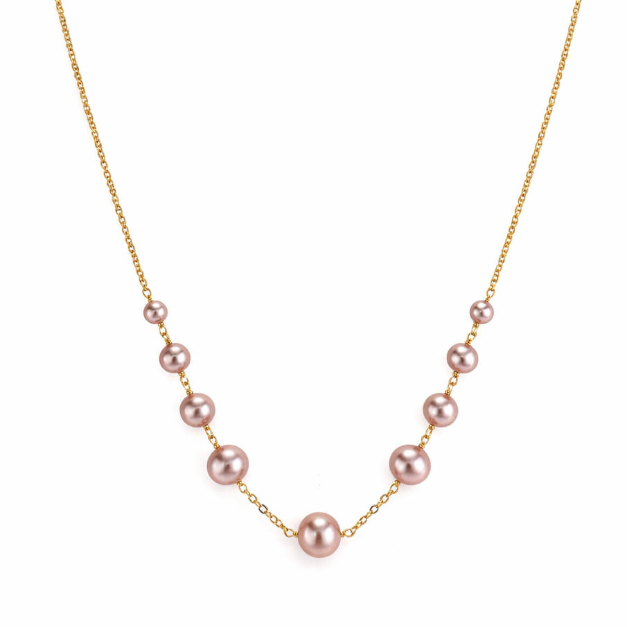 14k Natural Pink Pearl Graduated Link Center Necklace