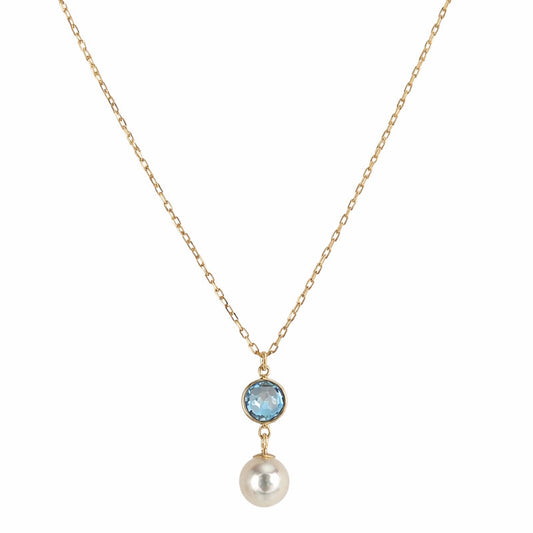14k White Pearl & Blue Topaz Pendant Necklace