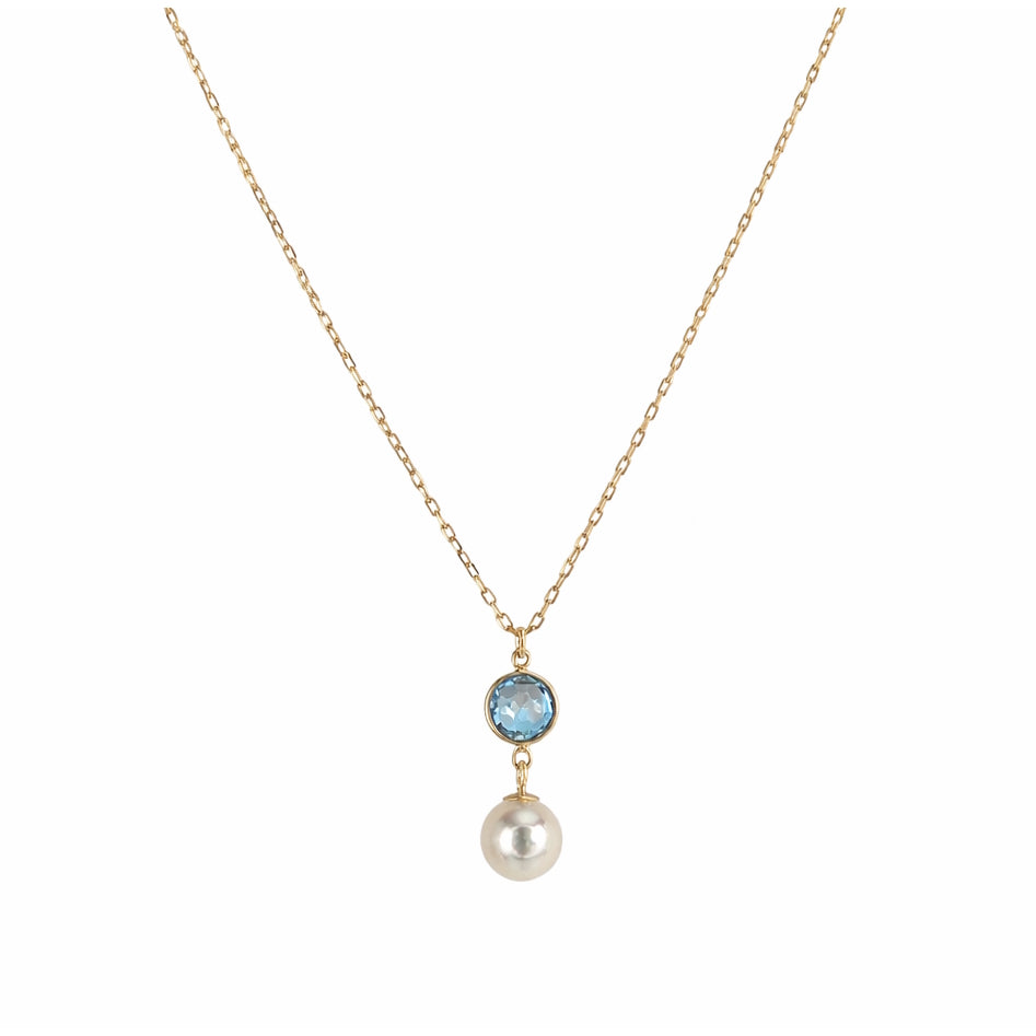 14k White Pearl & Blue Topaz Pendant Necklace