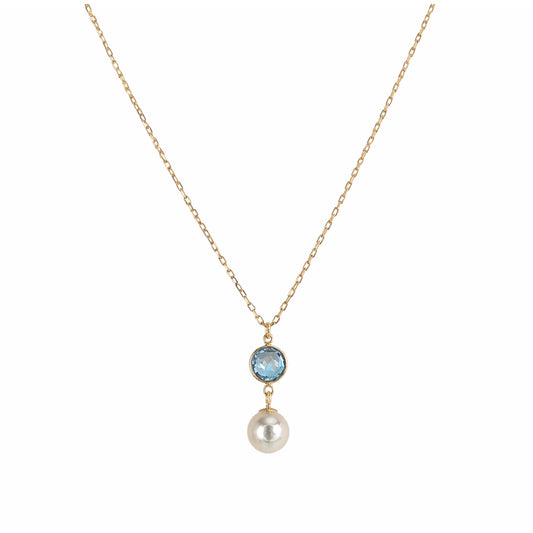 14k White Pearl & Blue Topaz Pendant Necklace