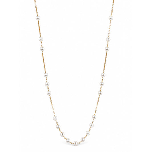 14k White Pearl Station Link Necklace
