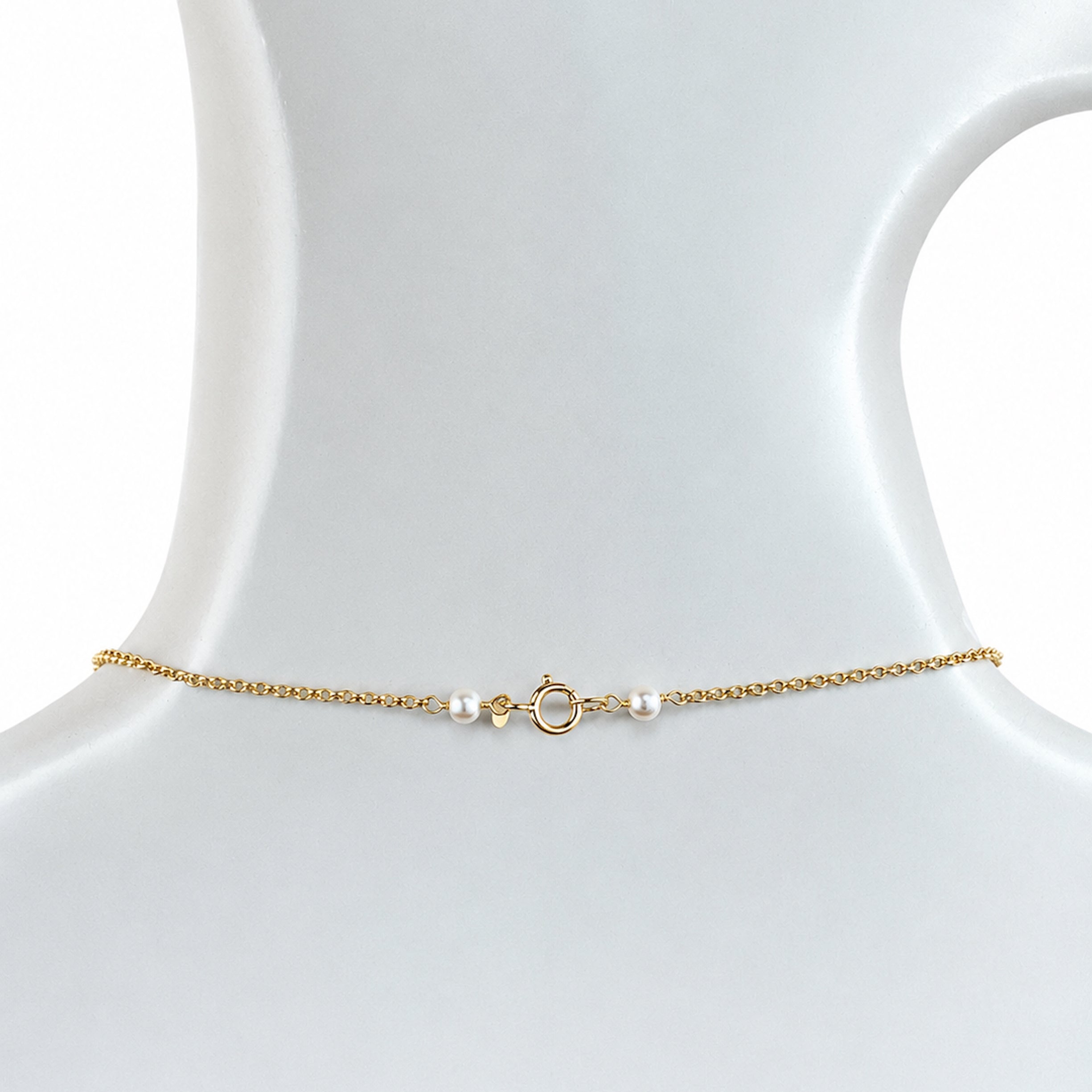 14k White Pearl Station Link Necklace