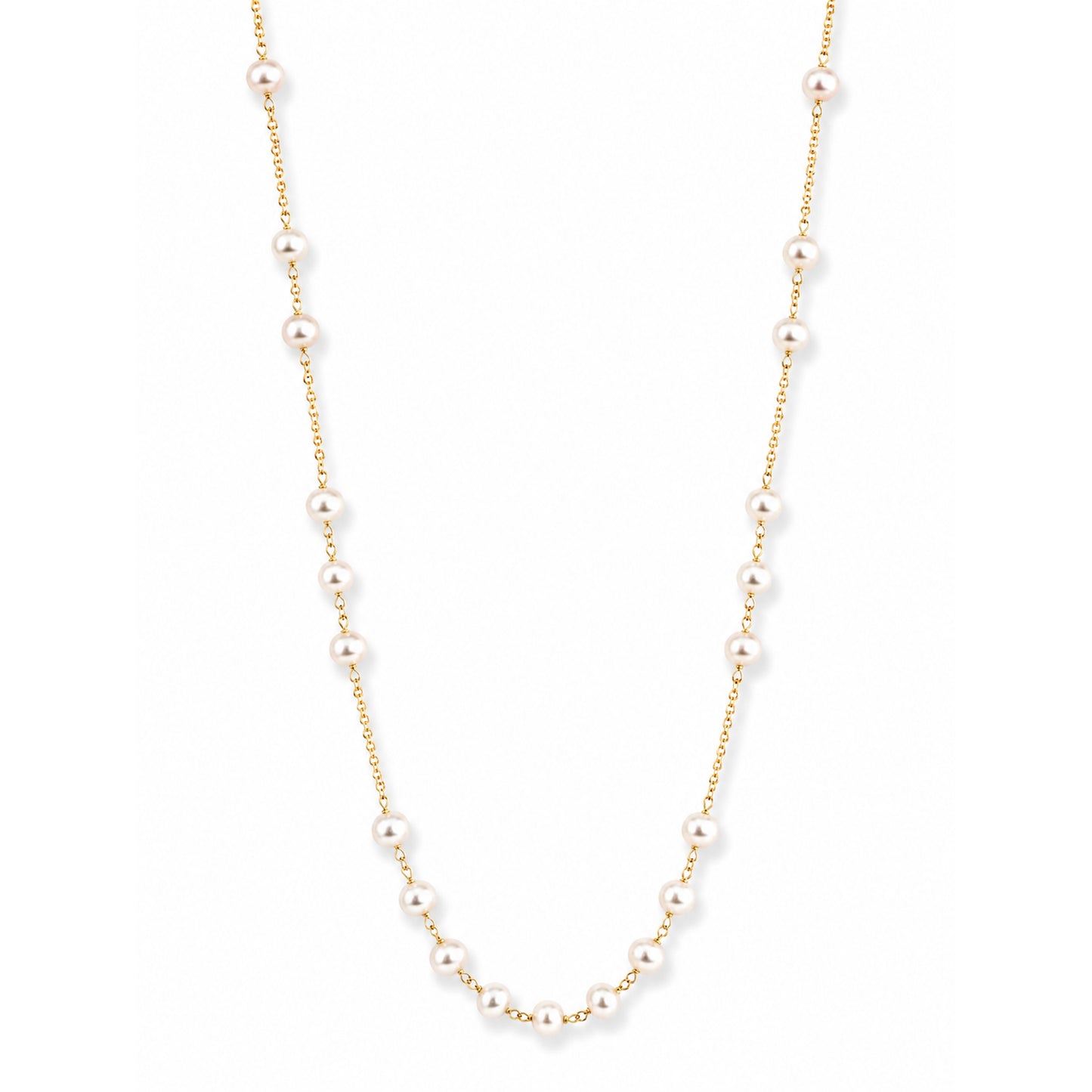 14k White Pearl Station Link Necklace