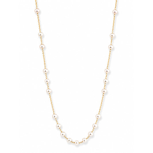 14k White Pearl Station Link Necklace