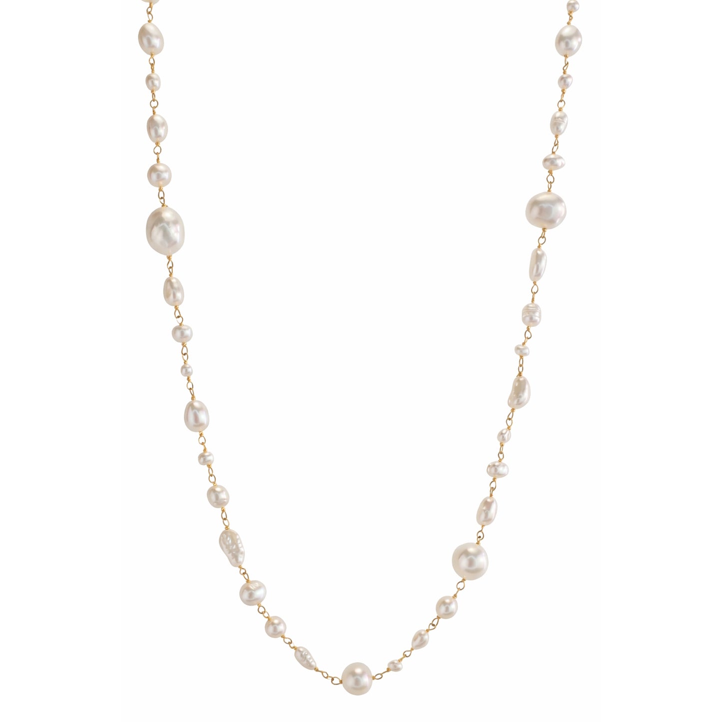 14k White Pearl Mixed Shape Link Necklace