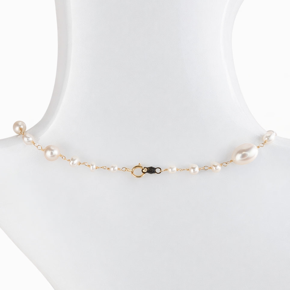 14k White Pearl Mixed Shape Link Necklace