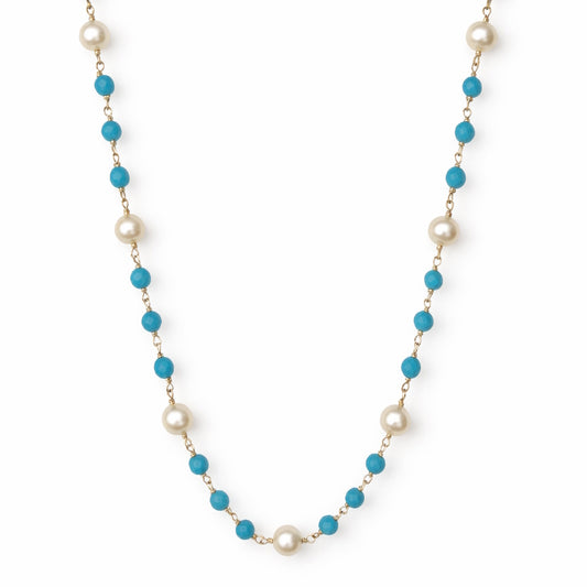 14k White Pearl Turquoise Station Necklace