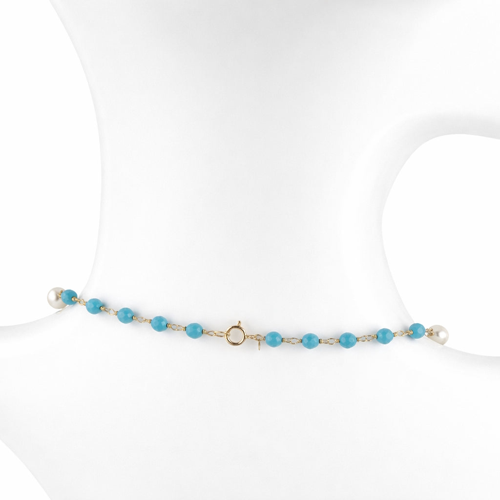 14k White Pearl Turquoise Station Necklace