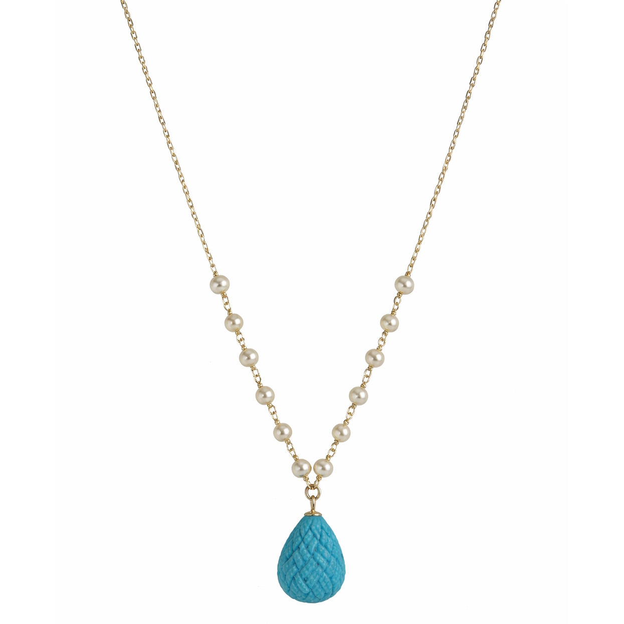 14k White Pearl & Turquoise Drop Pendant Necklace