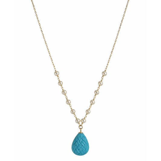 14k White Pearl & Turquoise Drop Pendant Necklace