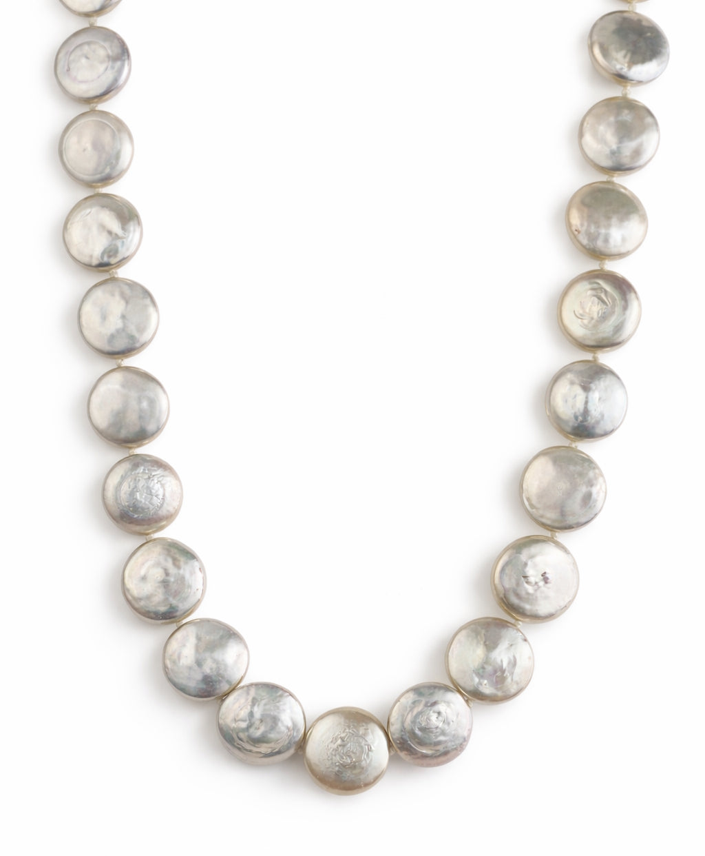 14k White Large Coin Pearl Knotted Necklace