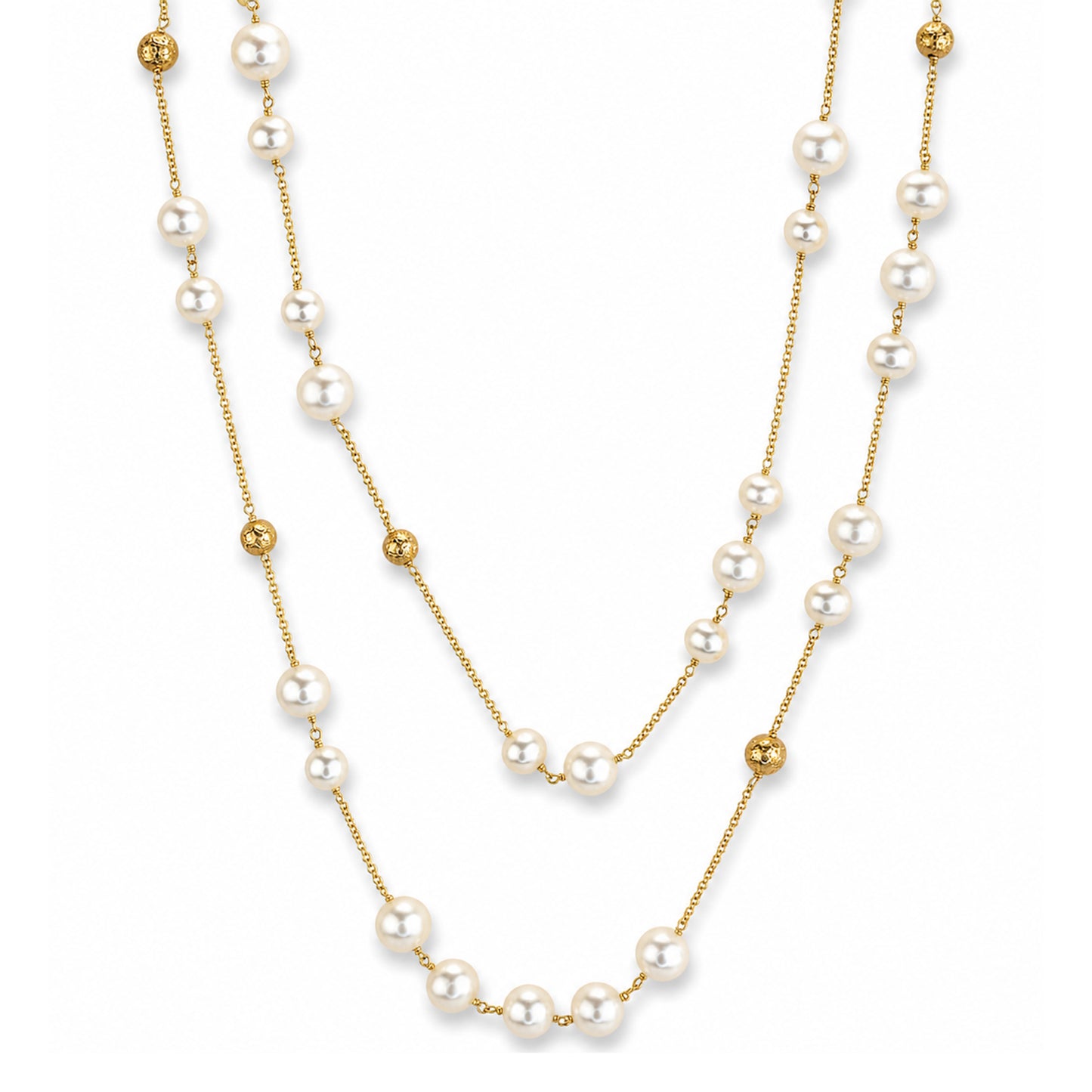 14k White Pearl Gold Ball Station Necklace