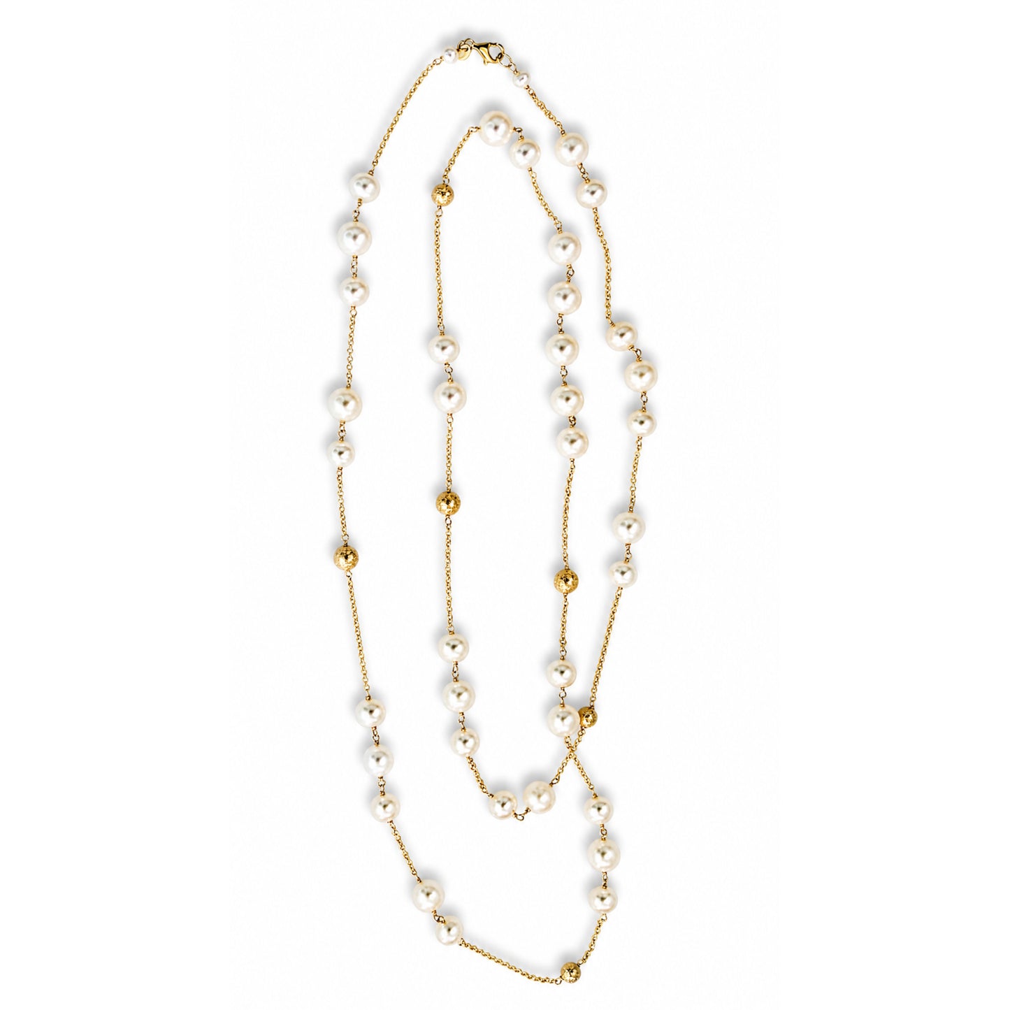 14k White Pearl Gold Ball Station Necklace