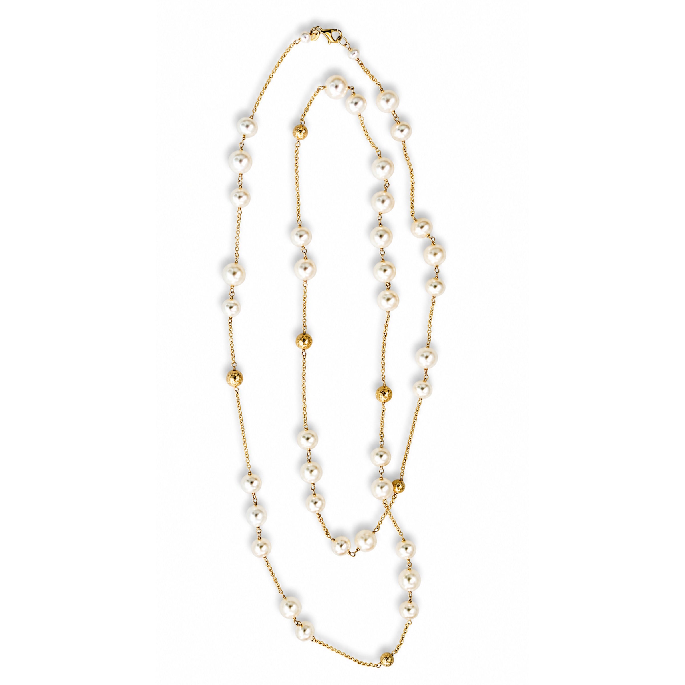 14k White Pearl Gold Ball Station Necklace