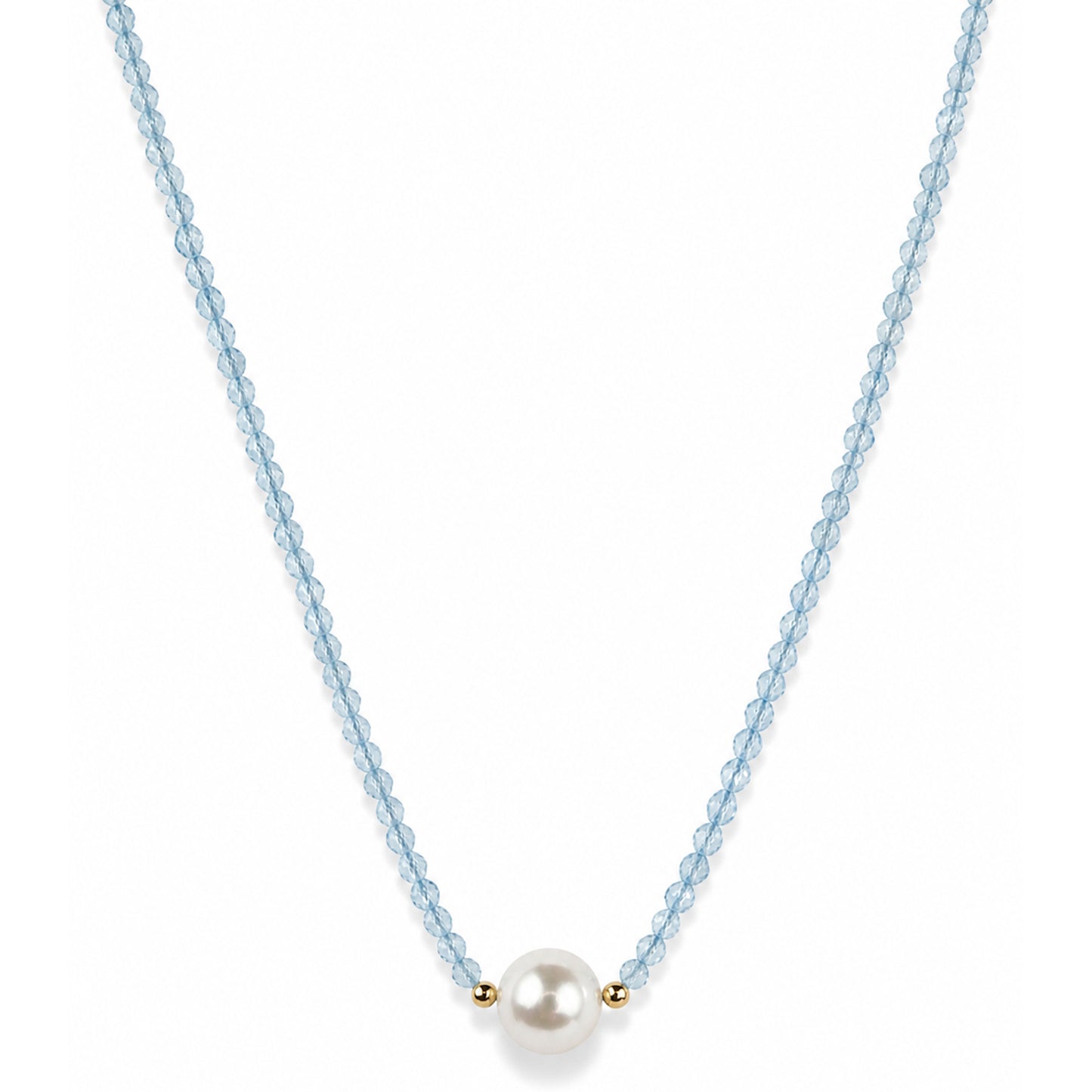 14k Gold Gemstone Small Beads with White Pearl Center Necklace