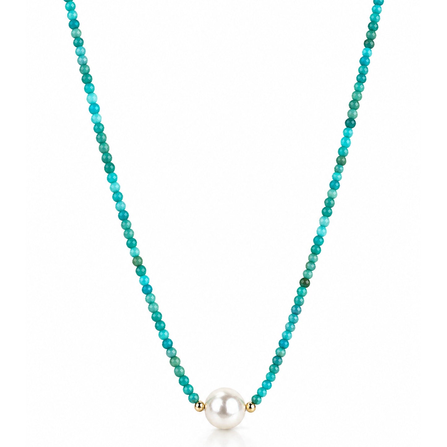 14k Gold Gemstone Small Beads with White Pearl Center Necklace