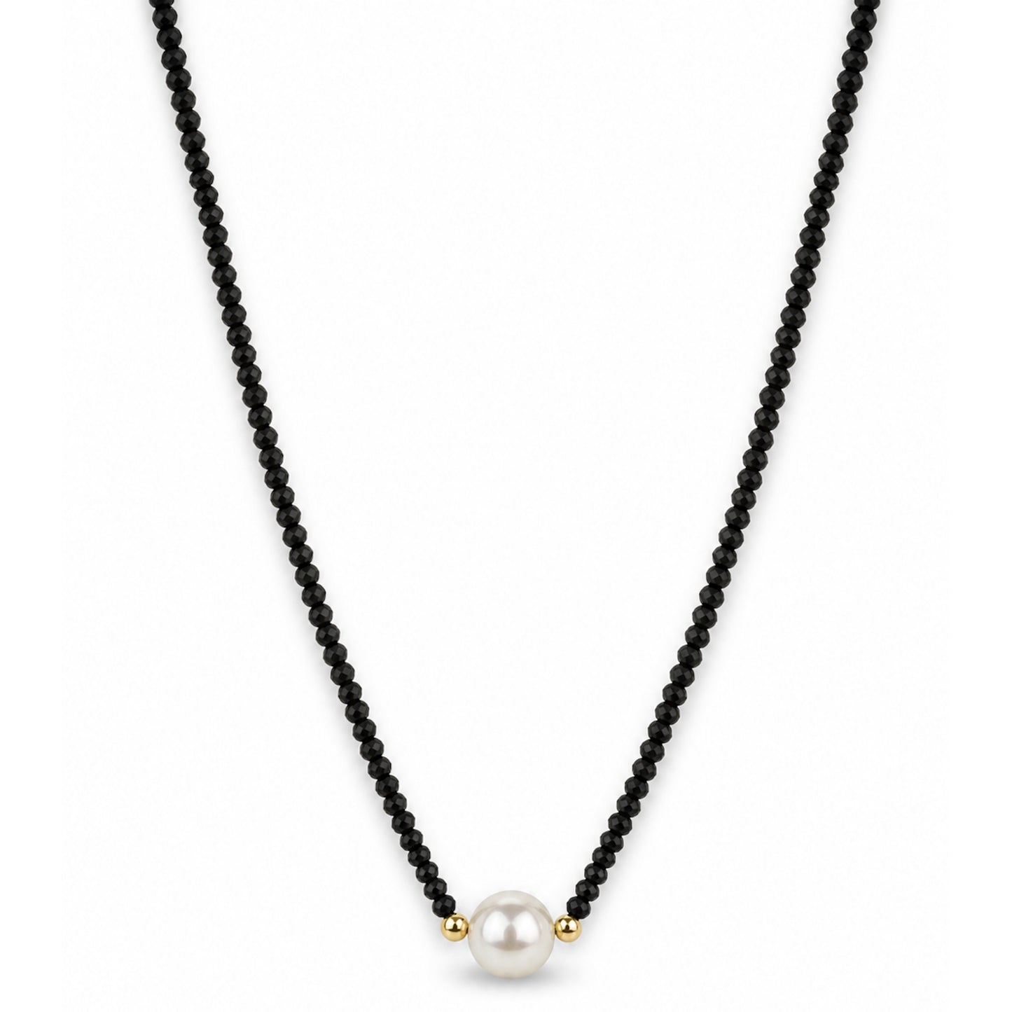 14k Gold Gemstone Small Beads with White Pearl Center Necklace