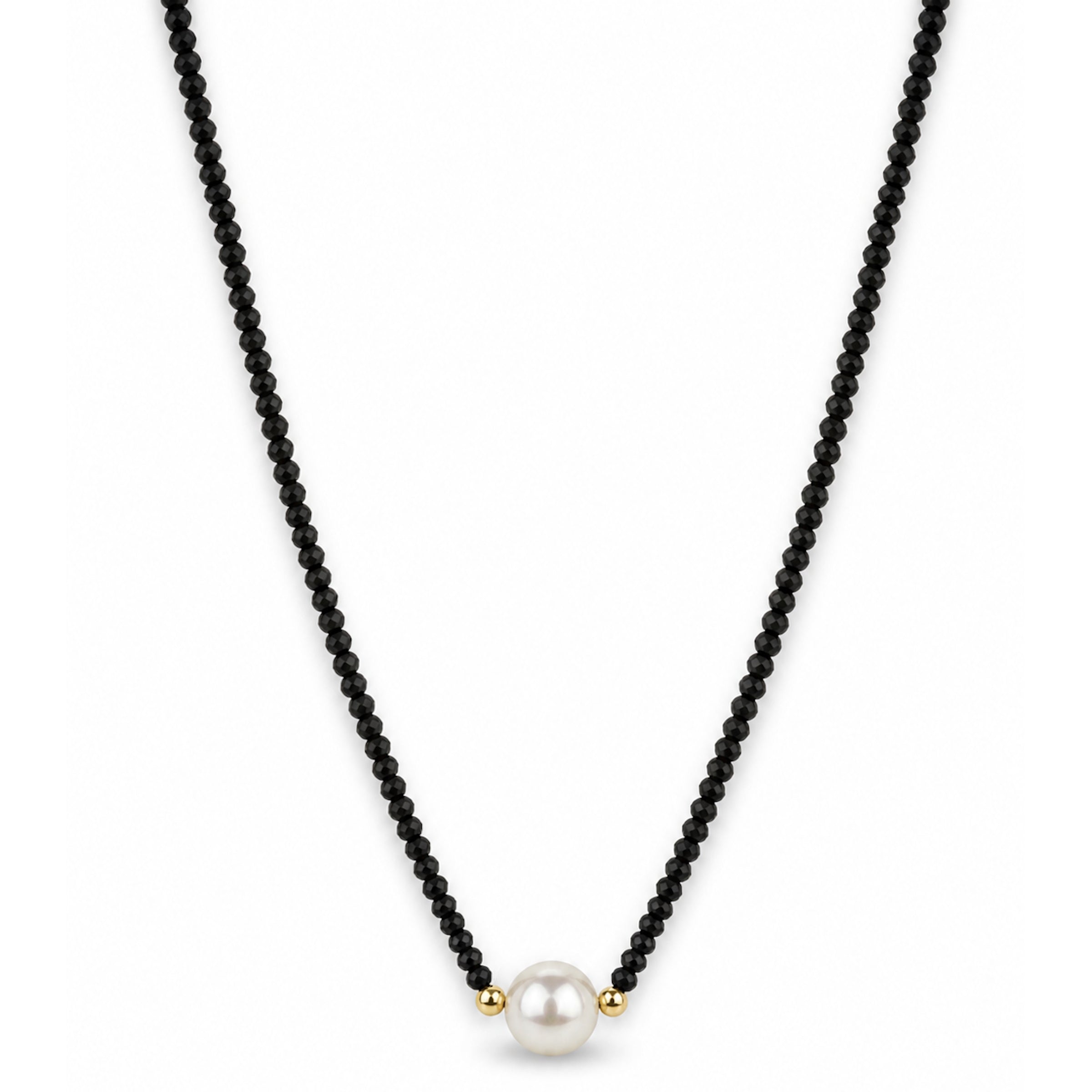 14k Gold Gemstone Small Beads with White Pearl Center Necklace