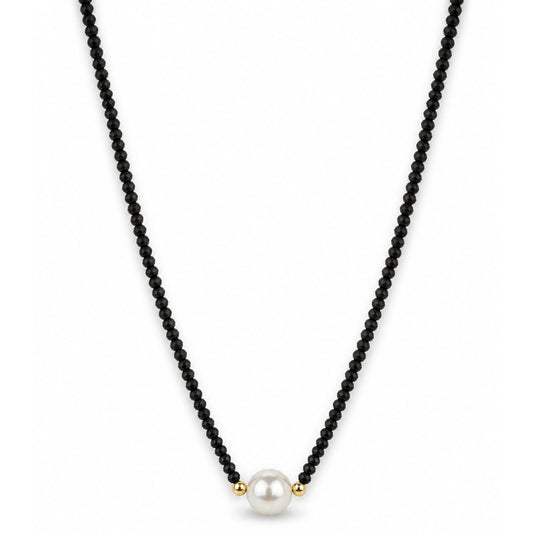 14k Gold Gemstone Small Beads with White Pearl Center Necklace