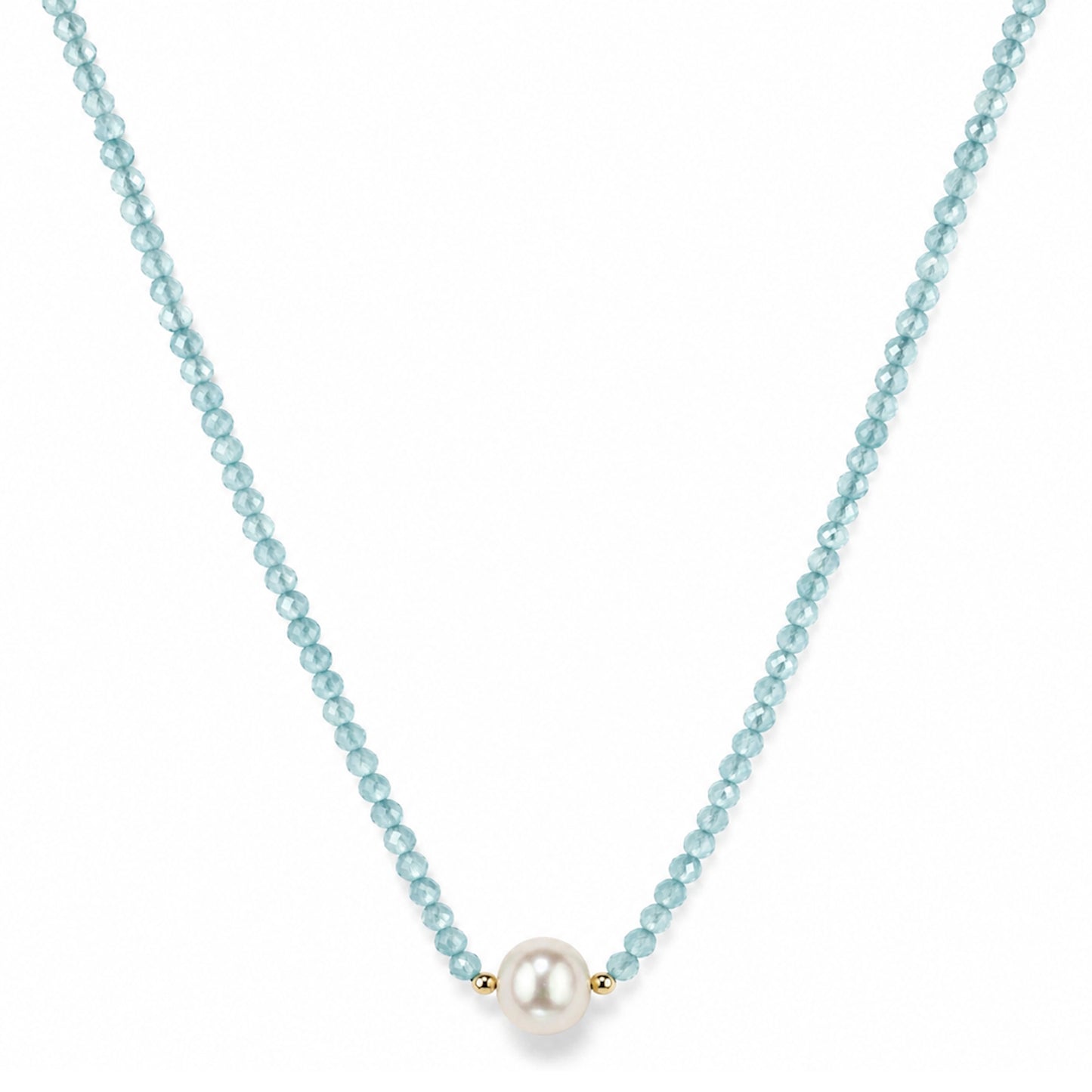14k Gold Gemstone Small Beads with White Pearl Center Necklace
