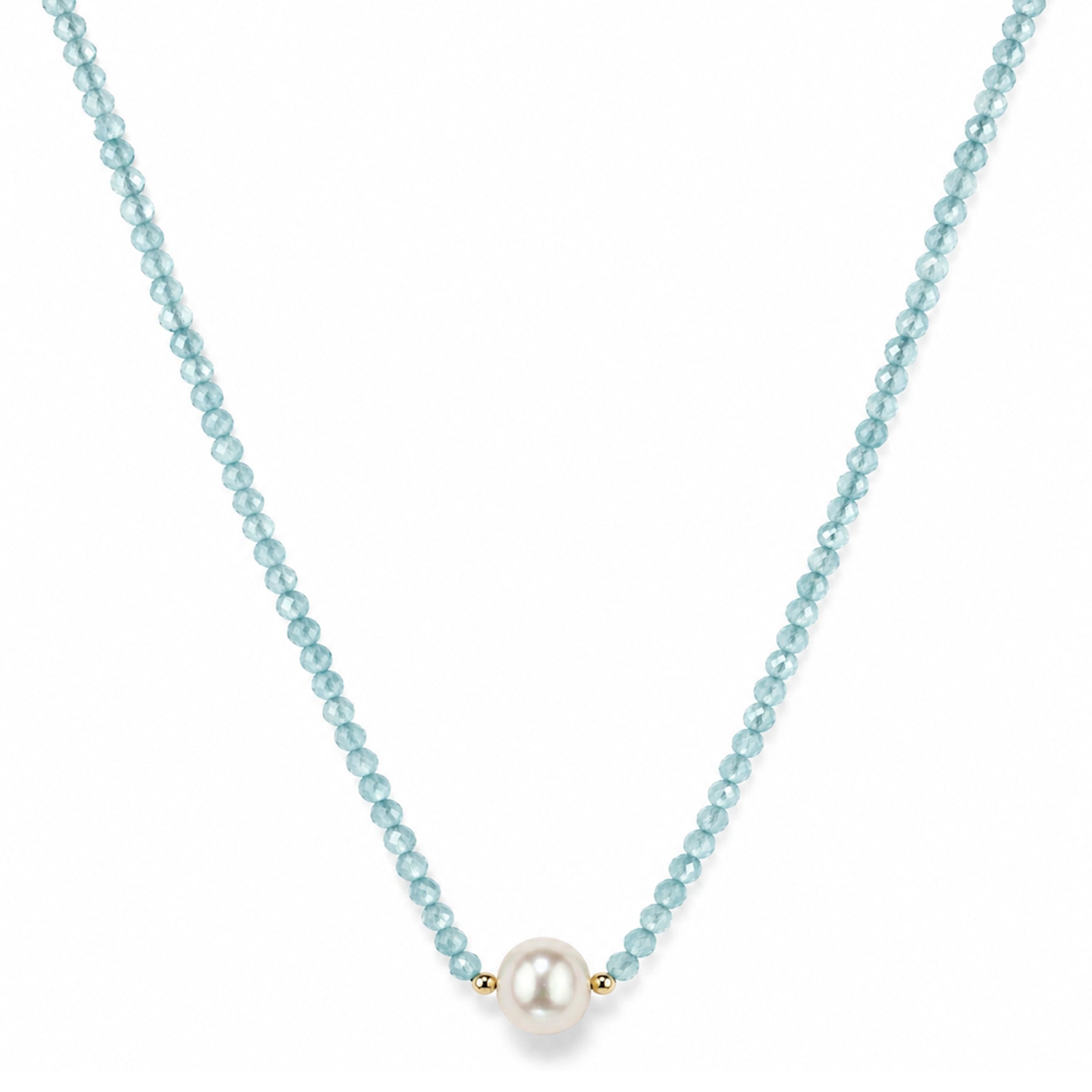 14k Gold Gemstone Small Beads with White Pearl Center Necklace